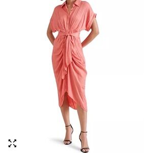 Steve Madden Tori Tie Front Midi Shirtdress Rose Size 4 New With Tag